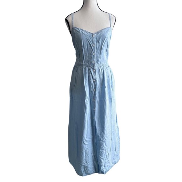 H&M & DENIM LIGHT BLUE LYOCELL DRESS WITH SMOCKED BACK, SZ. L - Picture 1 of 6